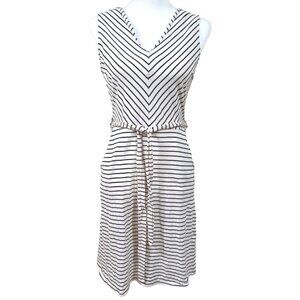 Monteau Los Angeles Womens White/Black Stripe Tied Waist Dress Size Small